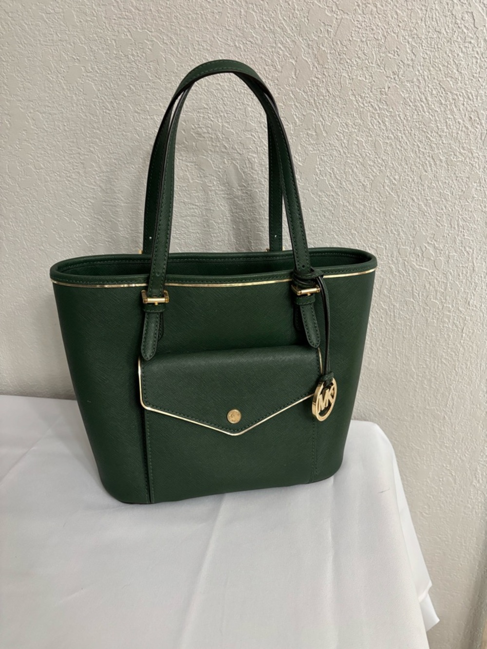 Michael Kors Green Saffiano Leather Tote with Gold Accents